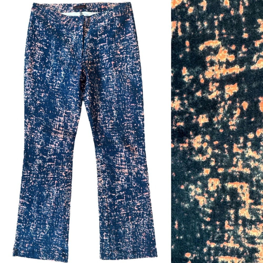 Y2K Custo Barcelona Navy Blue& Pink Printed Low Rise Flare Leg Pants 28.5” Waist